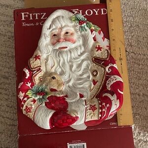 Fitz and Floyd Red, White and Gold Santa Canape plate with Bunny